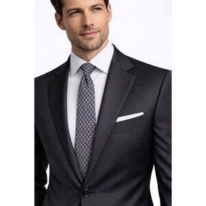 Tom James Slim Silk Necktie Blue Gray Micro Geometric Pattern Men’s GUC